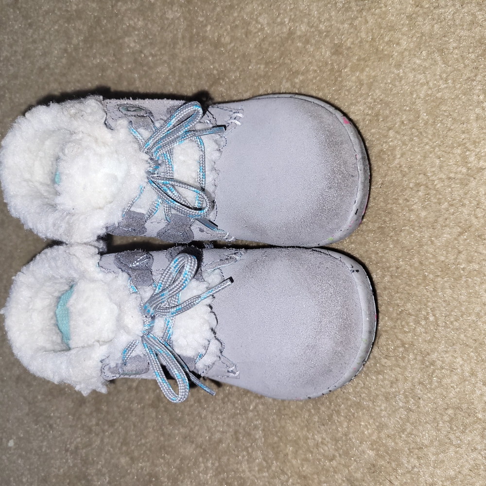 Cozy Gray Boots with Blue Laces